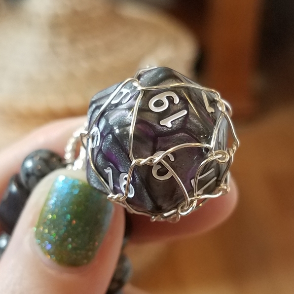 D20 Tourmaline Snowflake Obsidian Necklace - Picture 7 of 16